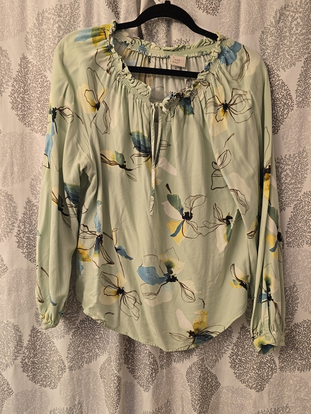 a new day Mint Green Floral Tie-Neck Peasant Blouse